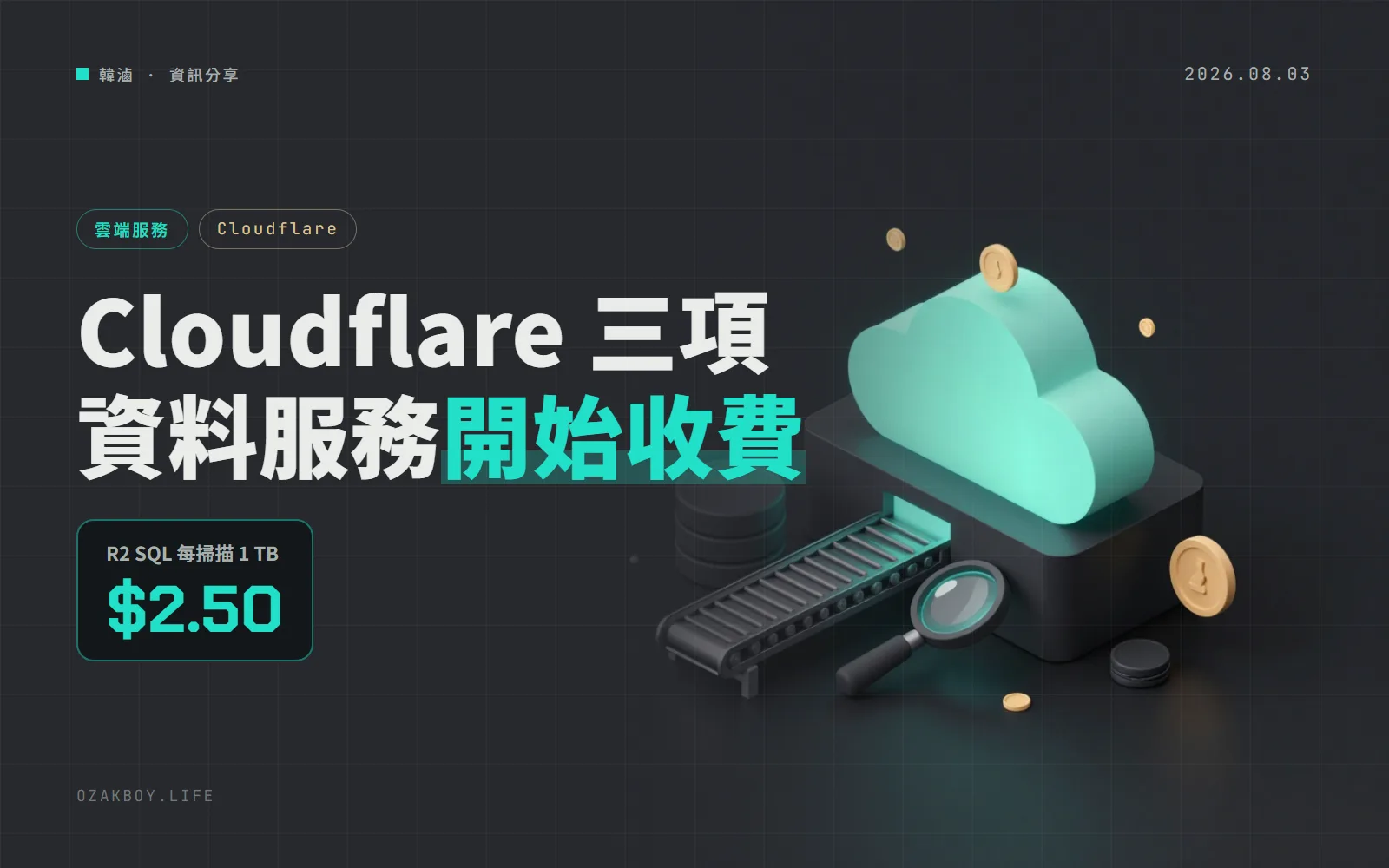 Cloudflare 的 Pipelines、R2 SQL 等三項資料服務 8/3 起收費:R2 SQL 每掃 1 TB 約 2.5 美元