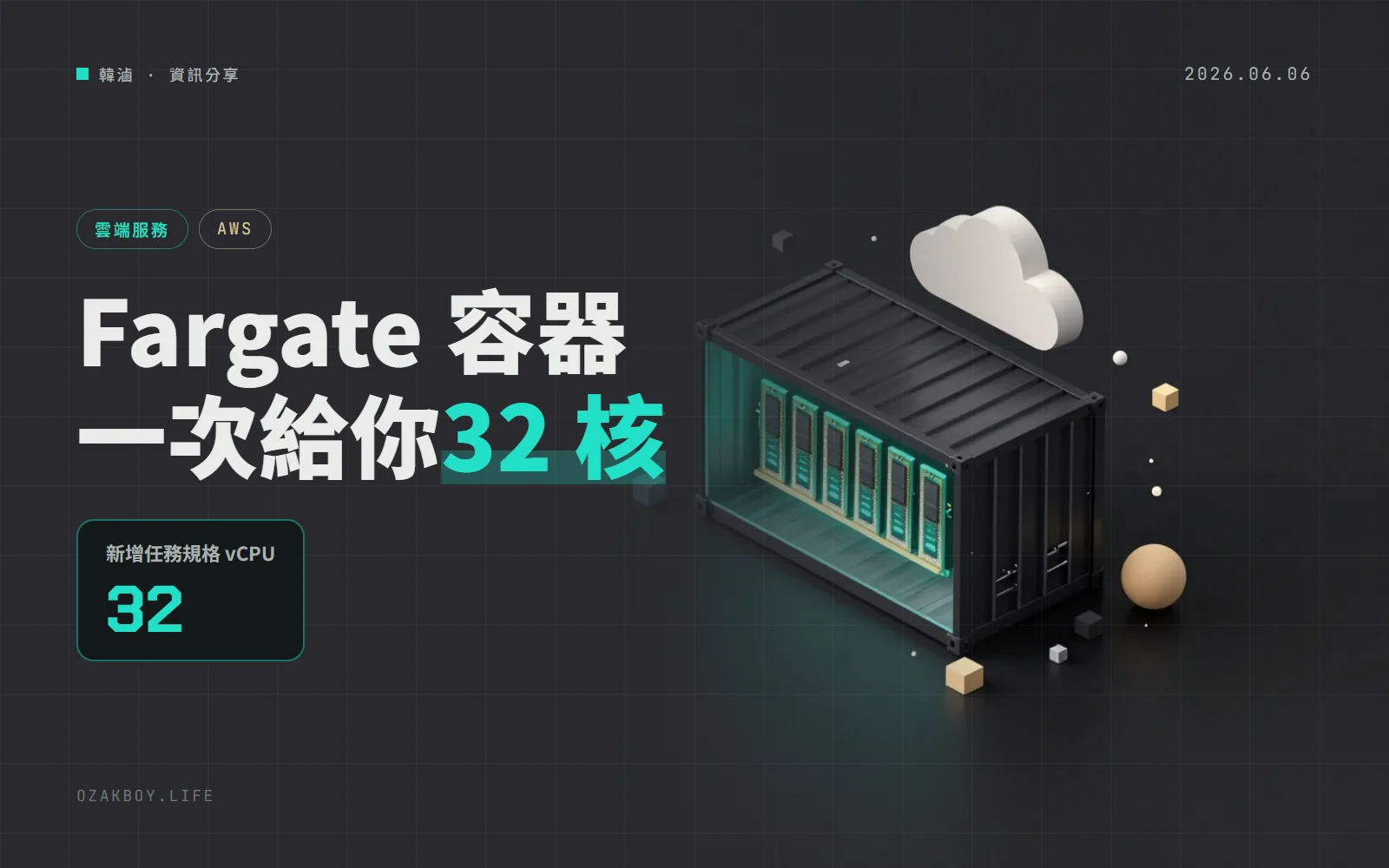 AWS Fargate 新增 32 vCPU 任務規格：單一容器最高可用 244 GiB 記憶體