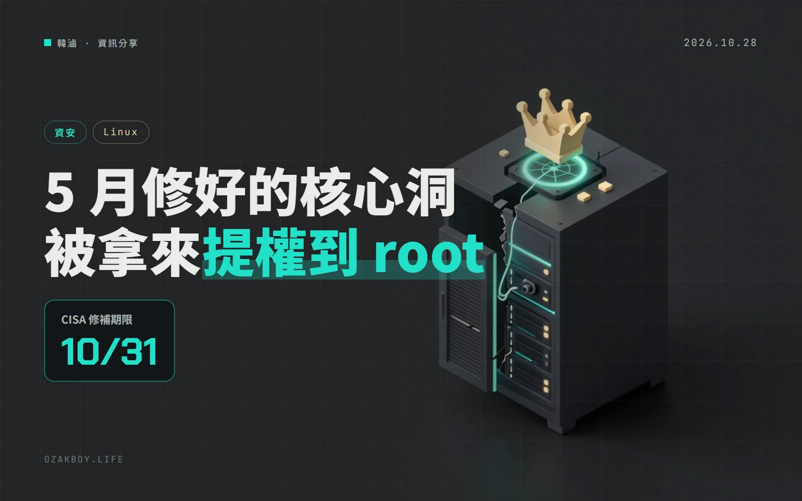 Linux 核心漏洞 Fragnesia 列入 CISA 利用清單:5 月已修,現與 PHP2Shell 串成 root 攻擊鏈