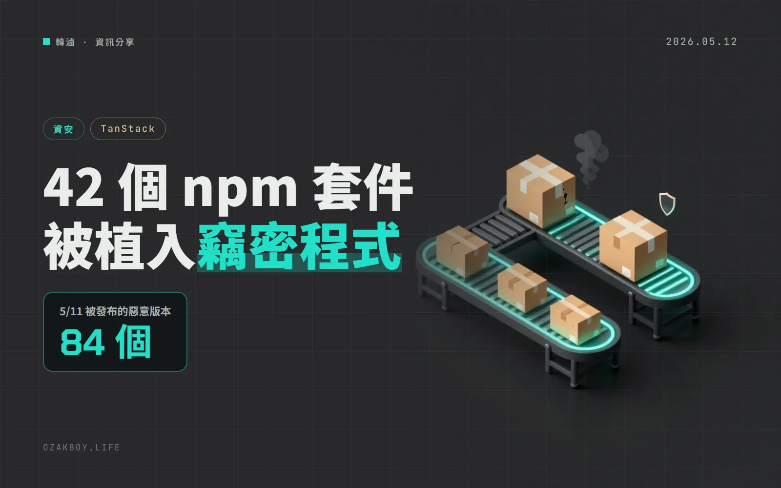 TanStack 的 42 個 npm 套件被發布 84 個惡意版本：5 月 11 日裝過就要當作中招
