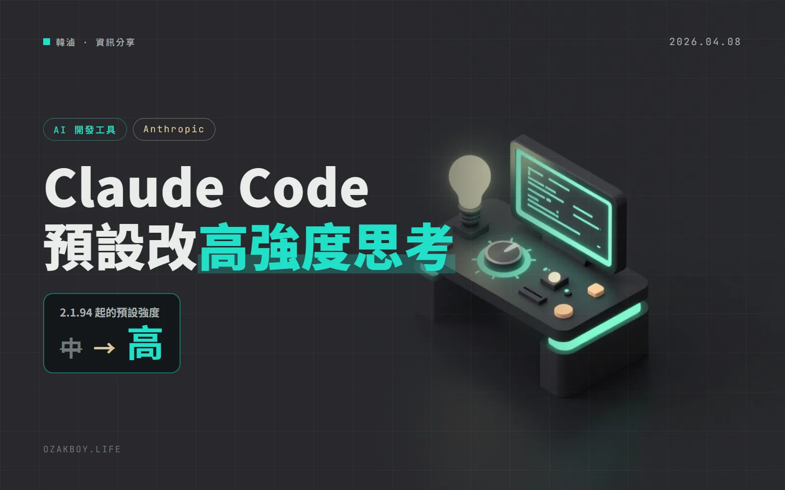 Claude Code 2.1.94 把預設思考強度從「中」調成「高」:API、雲端平台與企業用戶都會受影響