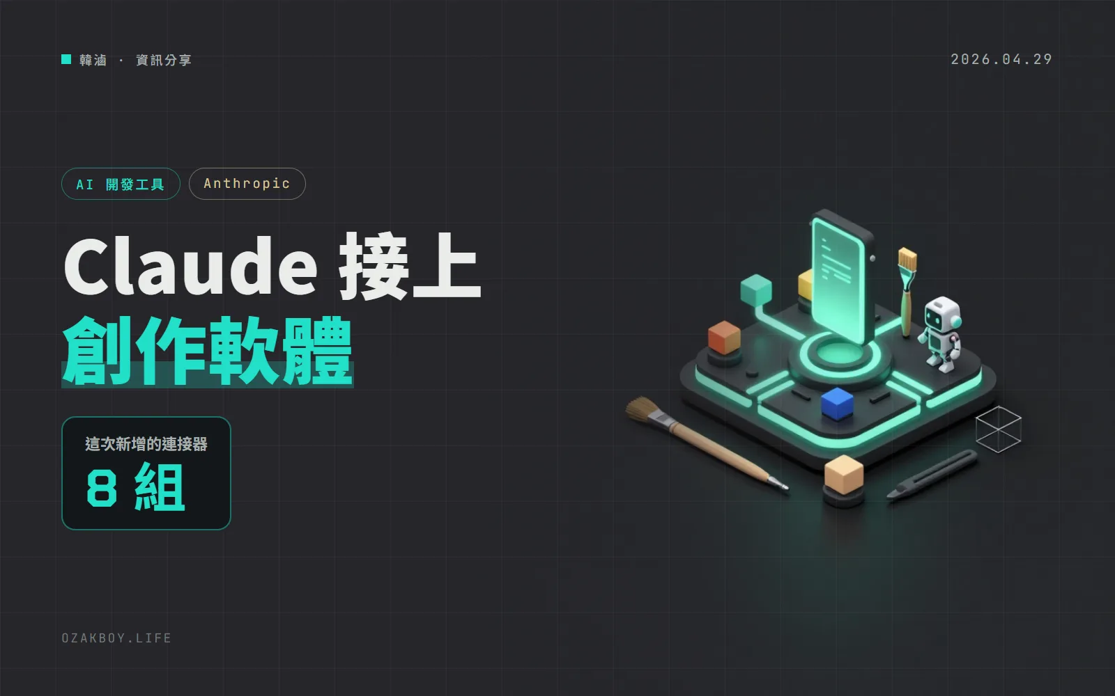 Claude 一次接上 Blender、Adobe、Ableton 等 8 組創作軟體:用說的就能操作 3D 與修圖