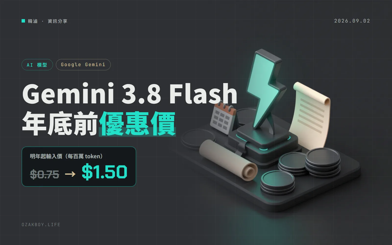 Gemini 3.8 Flash 正式版上線:百萬 token 上下文,優惠價撐到年底,2027 年起標準價漲一倍