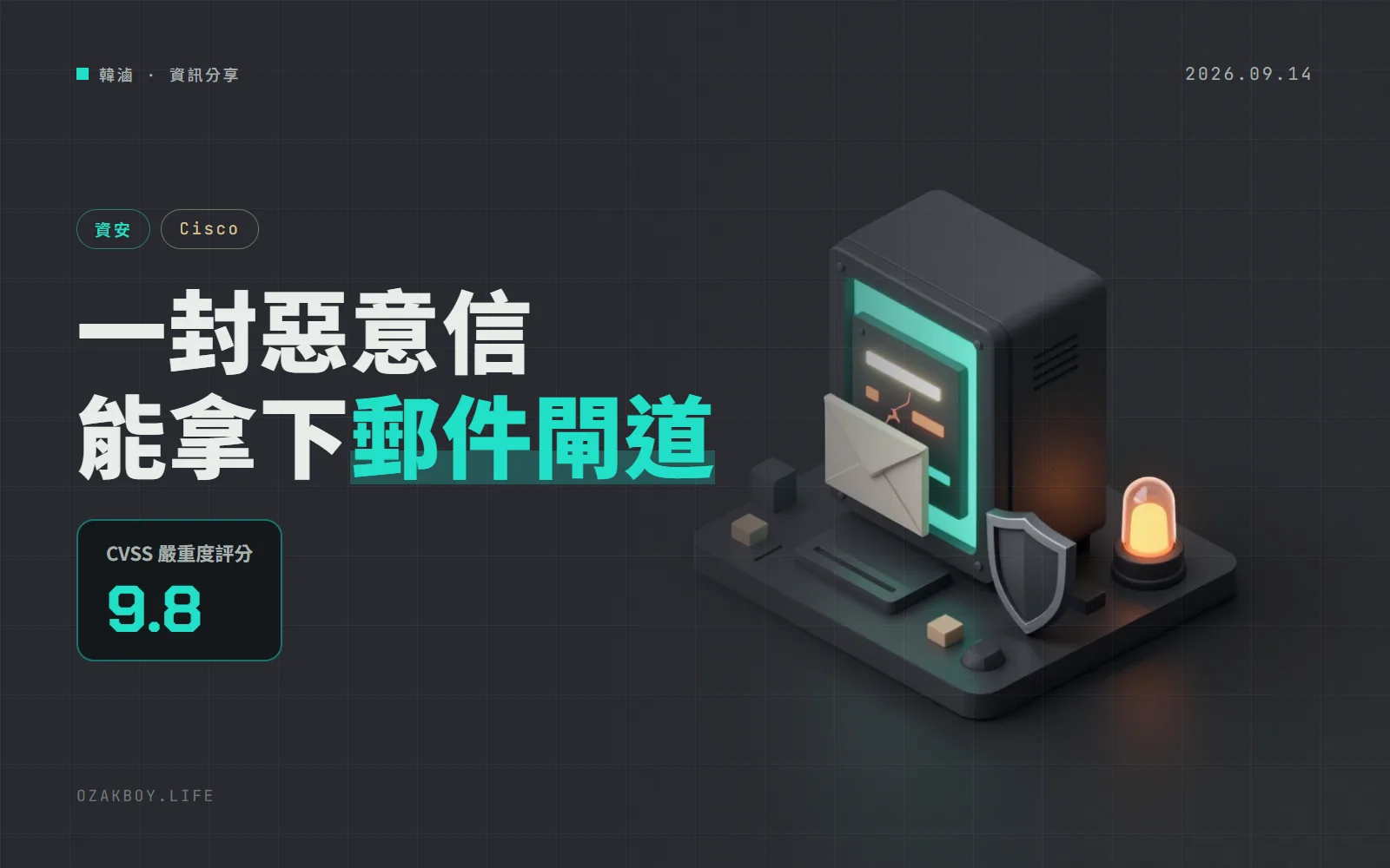 Cisco 郵件閘道出現 9.8 分漏洞:寄一封惡意信就能取得 root,已被攻擊,且沒有暫時解法
