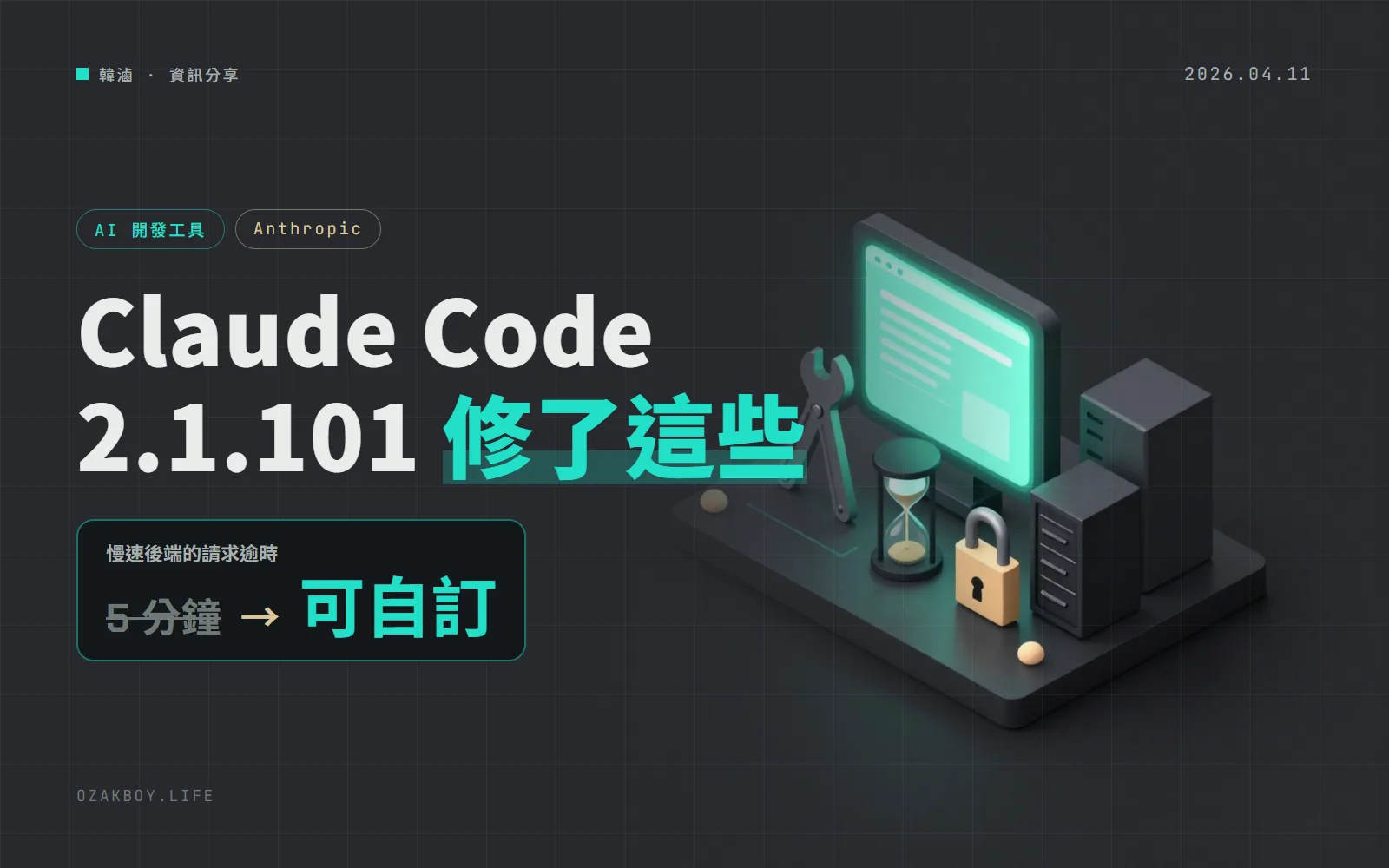 Claude Code 2.1.101:慢速模型不再被 5 分鐘逾時砍掉,還補了權限規則被繞過與命令注入的洞