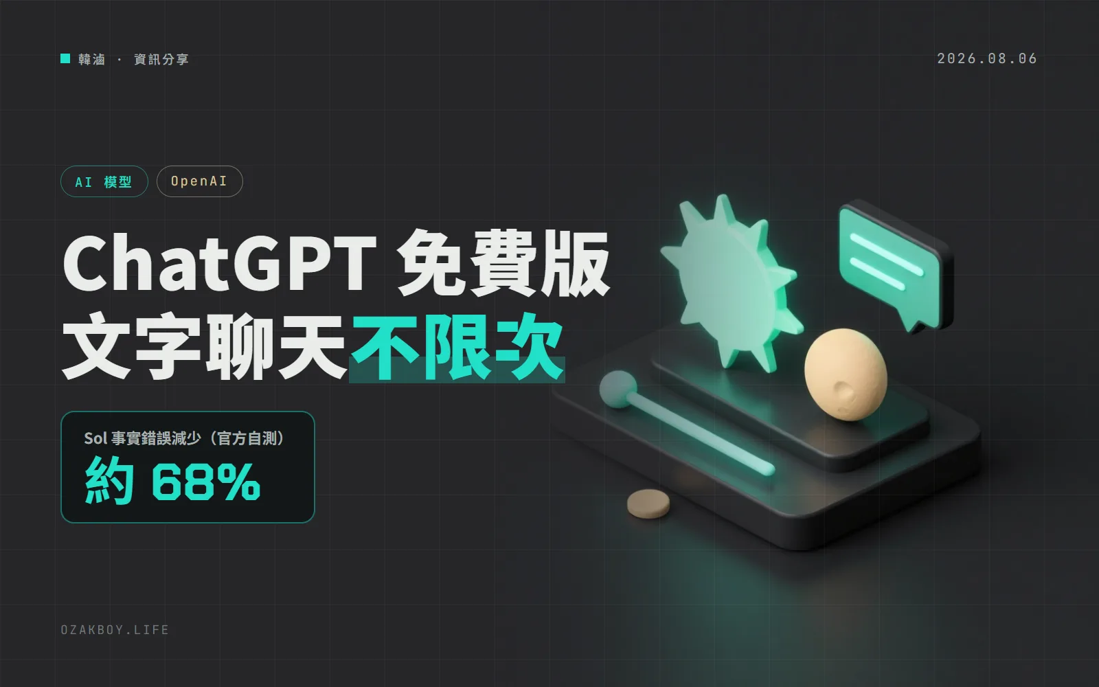 ChatGPT 免費版換成 GPT-5.6 Luna、下週起文字聊天不限次數:Sol 也調整,OpenAI 自測錯誤少約 68%