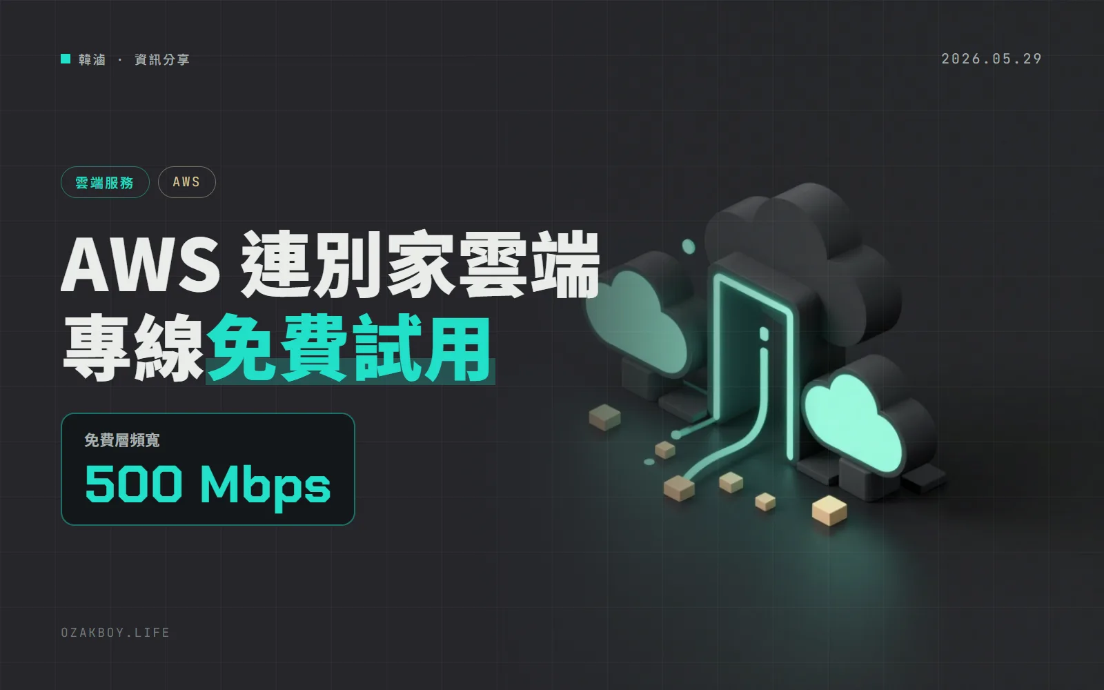 AWS 推出免費 500 Mbps 跨雲專線：AWS 這端不收費，每月約可傳 160 TB