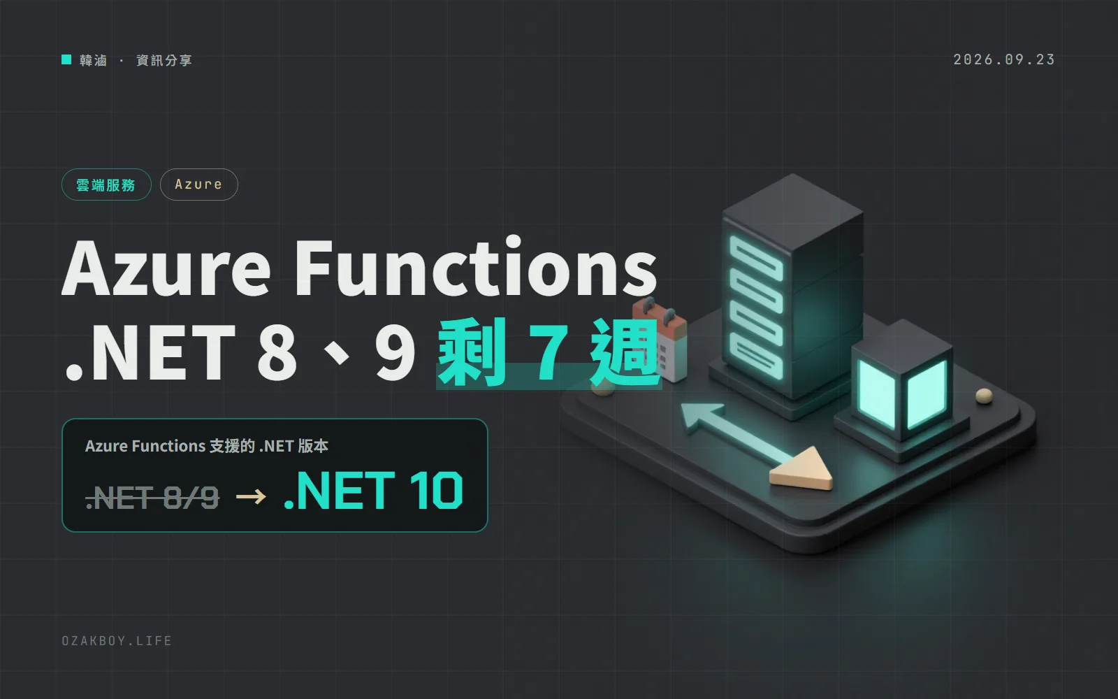 Azure Functions 的 .NET 8、.NET 9 支援 11 月 10 日結束:還在用 in-process 模式的要先搬家