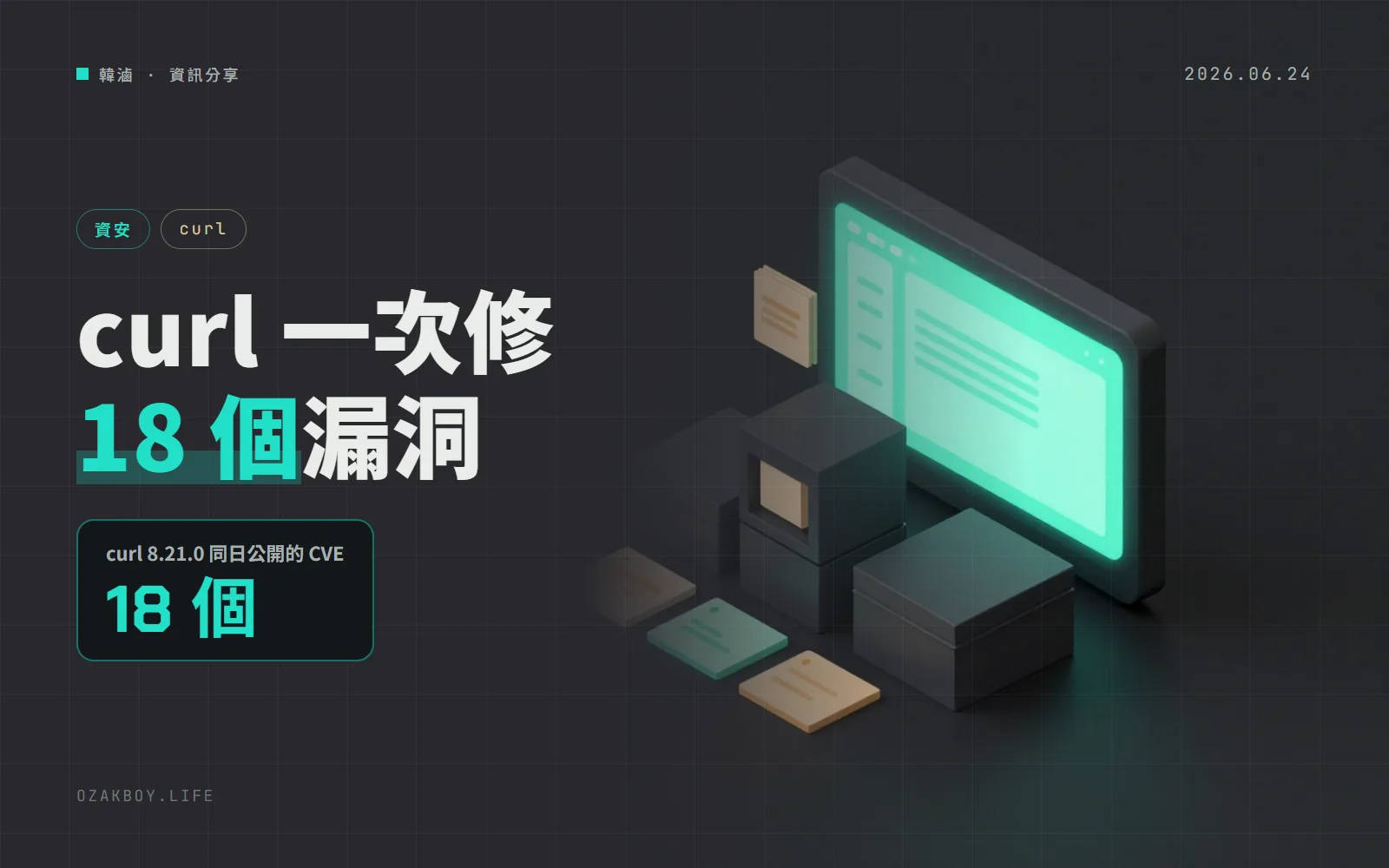 curl 8.21.0 一次公開 18 個漏洞：4 個中等、14 個低風險，重複使用連線可能外洩驗證資訊