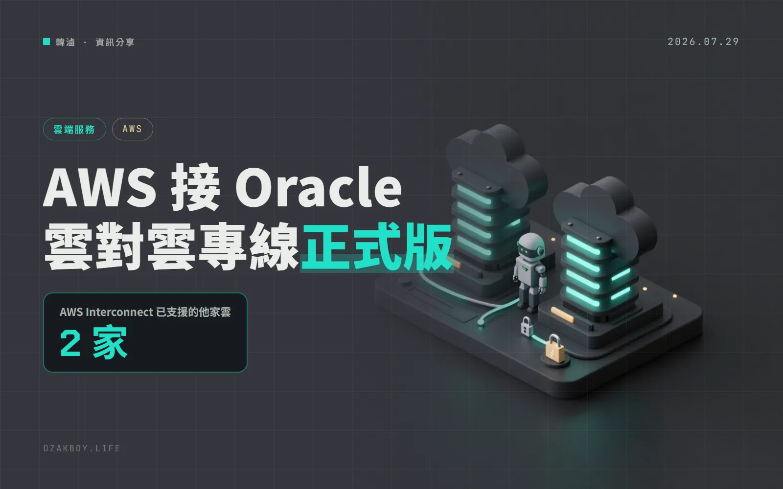 AWS 與 Oracle Cloud 的私有連線正式上線:不必自己拉專線、設路由器,幾分鐘接通