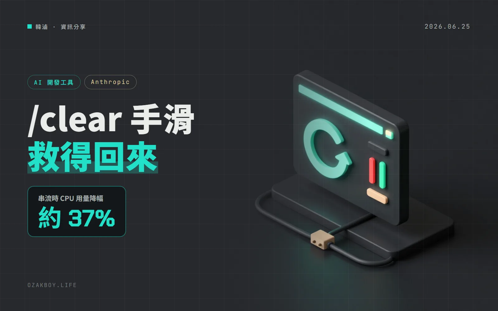 Claude Code 2.1.191:手滑 /clear 也能 /rewind 救回來,串流時 CPU 少用約 37%