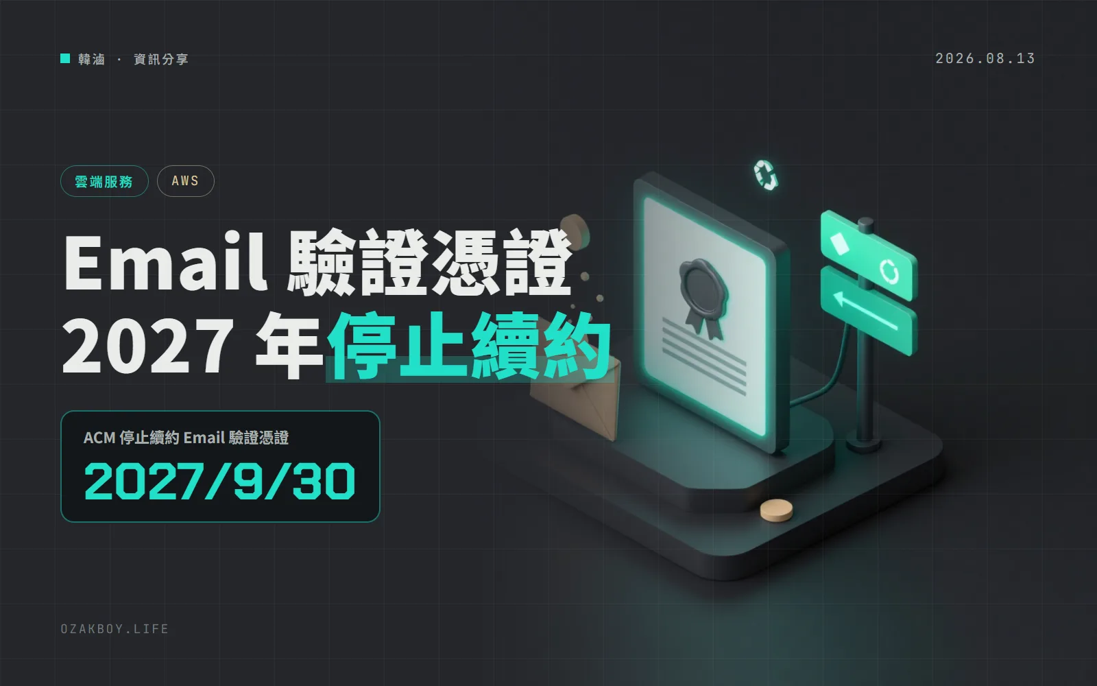 AWS 憑證的 Email 驗證要退場了：2027 年 9 月底起不再續約，現在可一鍵改成 DNS 驗證