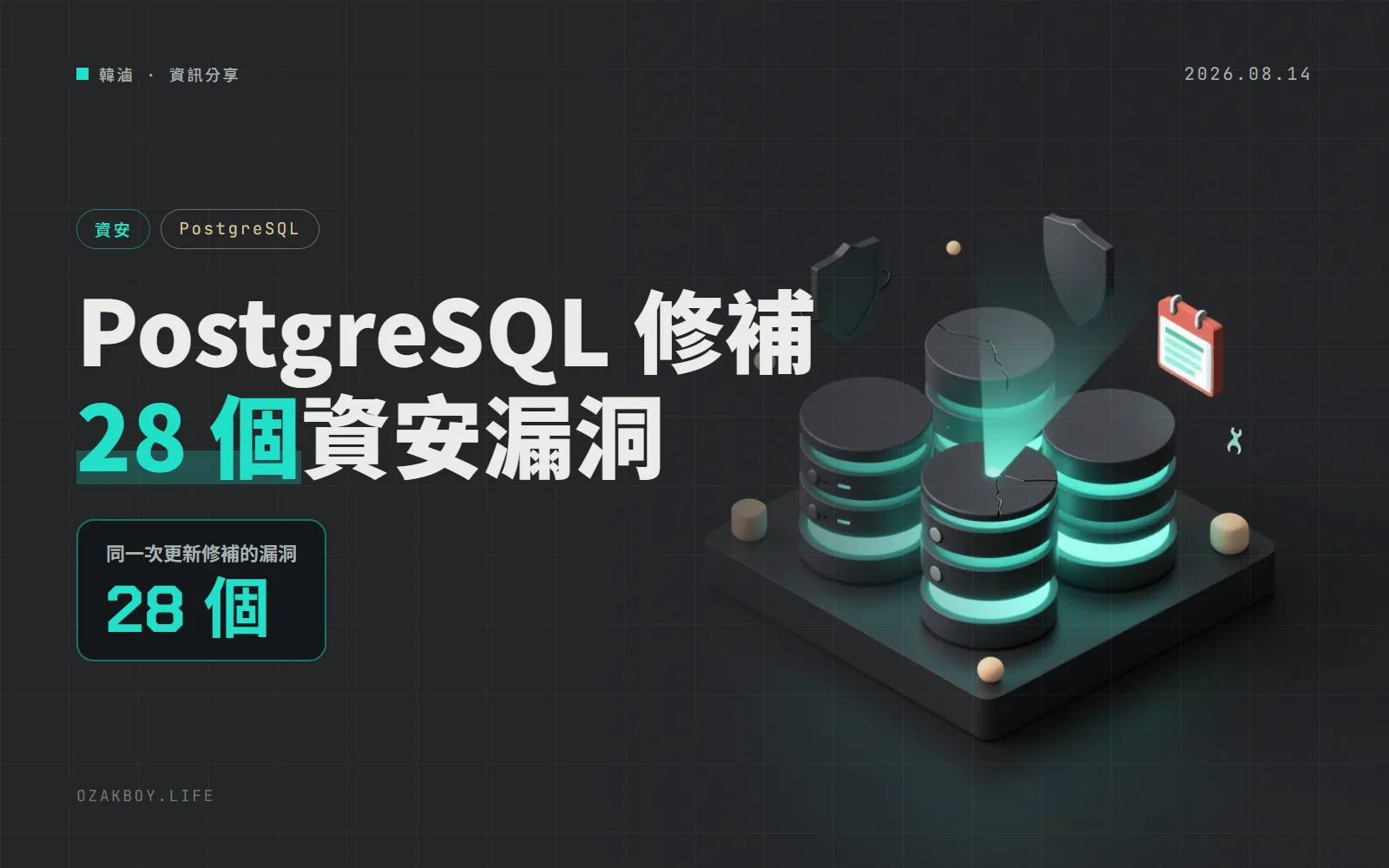 PostgreSQL 18.6 等五個版本同日釋出：修補 28 個資安漏洞，多個能執行任意程式碼