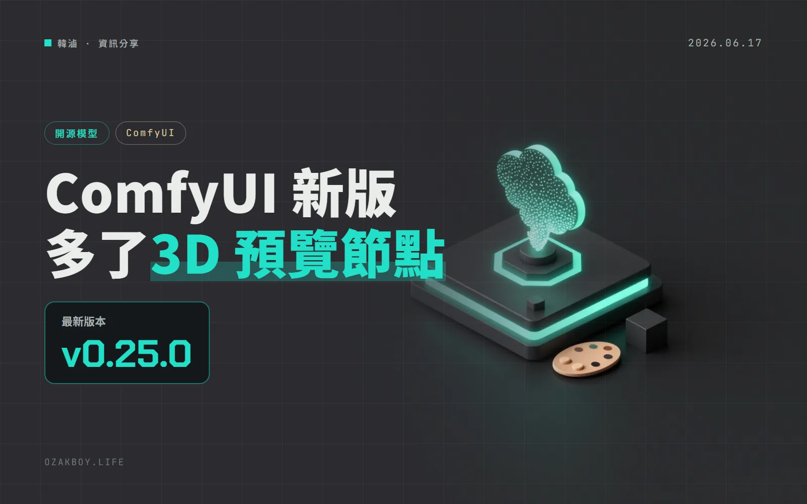 ComfyUI v0.25.0：新增 3D 點雲預覽與透明背景影片節點，SeedVR2 加了又退回