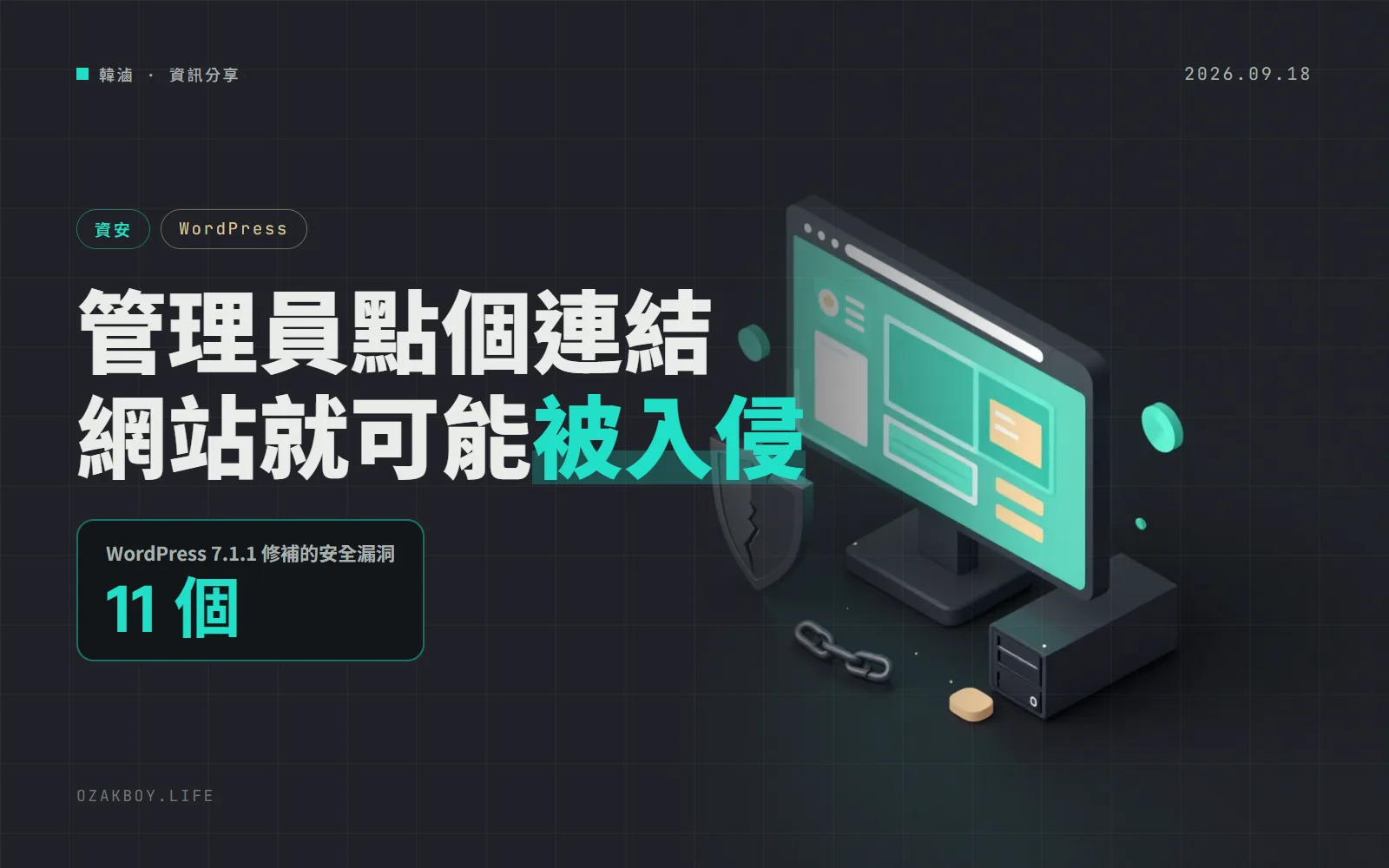 WordPress 7.1.1 一次補 11 個漏洞:管理員點一個連結就可能被裝後門的 Click2Shell 也修了